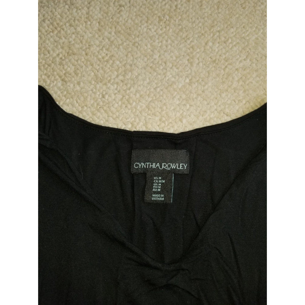 Womens Dress-CYNTHIA ROWLEY-black knit V-neck empire maxi flowy minimalist-M - Picture 4 of 4